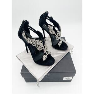 Giuseppe Zanotti Black Suede Swarovski Crystal Cage Stiletto Sandal Heels IT 37